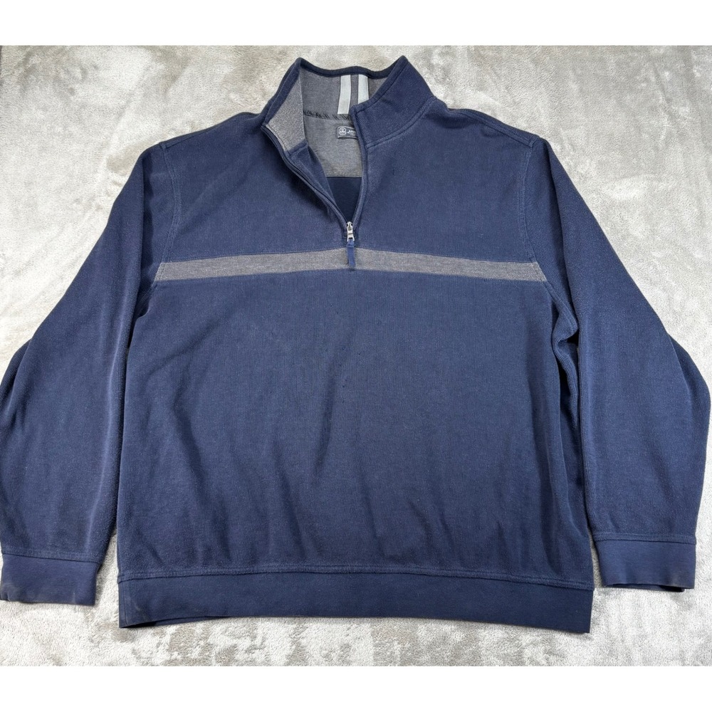 Arrow Quarter Zip Pullover Mens 2XLT Navy Blue Good Ribbed Knit Chest Stripe